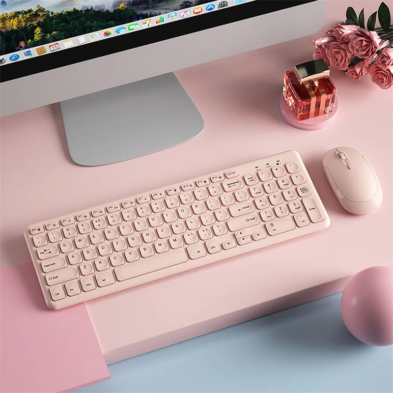 Fashion Wireless Keyboard and Mouse Combo Gamer Silent Keyboards Mouse Set Ultra Thin Office PC Ergonomic Gaming Pink Keypad