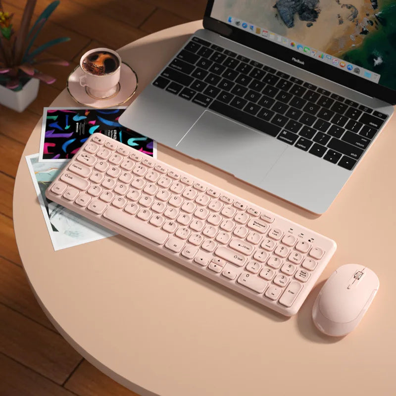 Fashion Wireless Keyboard and Mouse Combo Gamer Silent Keyboards Mouse Set Ultra Thin Office PC Ergonomic Gaming Pink Keypad