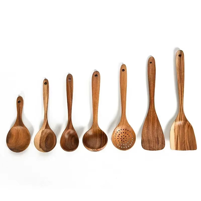 Teakcraft™ Natural Wood Cooking Spoon – Long Handle Skimmer & Rice Scoop Made from Premium Thailand Teak