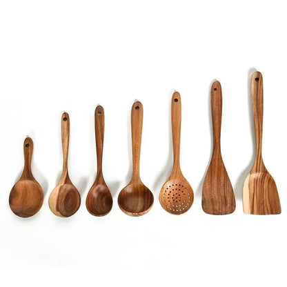 Teakcraft™ Natural Wood Cooking Spoon – Long Handle Skimmer & Rice Scoop Made from Premium Thailand Teak