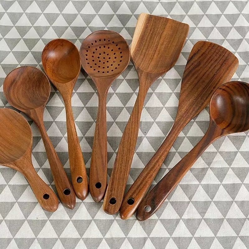 Teakcraft™ Natural Wood Cooking Spoon – Long Handle Skimmer & Rice Scoop Made from Premium Thailand Teak