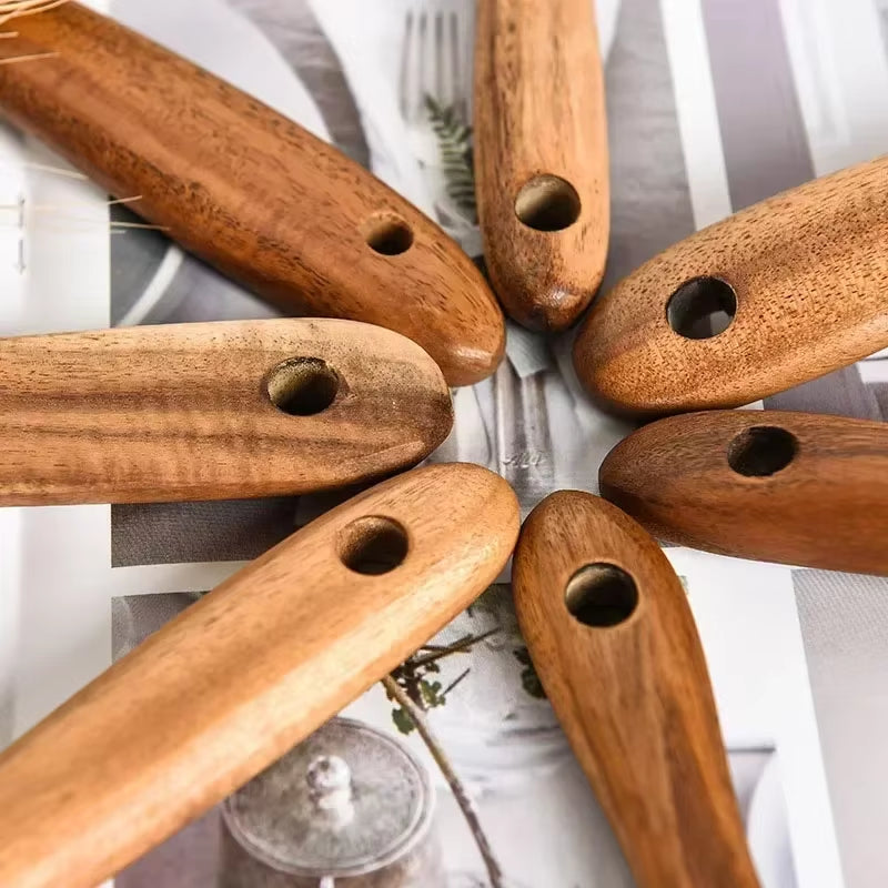 Teakcraft™ Natural Wood Cooking Spoon – Long Handle Skimmer & Rice Scoop Made from Premium Thailand Teak